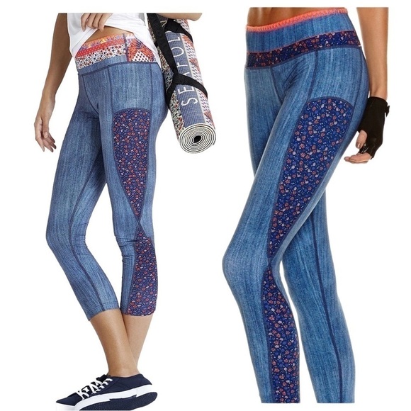 Seafolly Caribbean Kool Floral Stretch Athletic Slimming Leggings Womens Medium - Picture 1 of 10